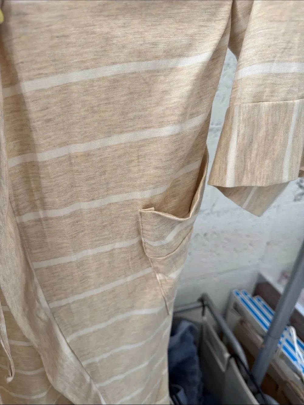 Striped Beige & White Duster Cardigan Nurtured 9 Maternity Robe - SUPER SOFT NEW - Picture 3 of 7